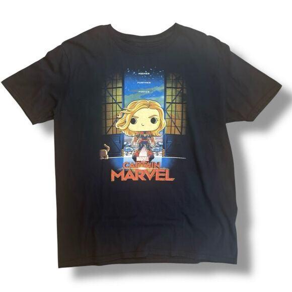 Marvel Black Short Sleeve Tee Funko Pop Design of Captain Marvel Sz L - Picture 3 of 10